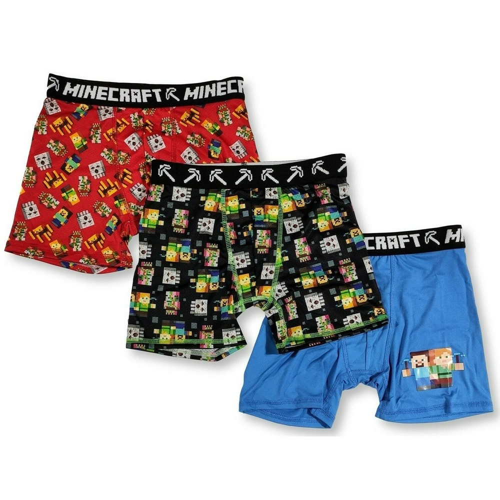 Minecraft Underwear Boys Small 6 Boxer Briefs 3-Pack Gift Set Gaming Steve Alex
